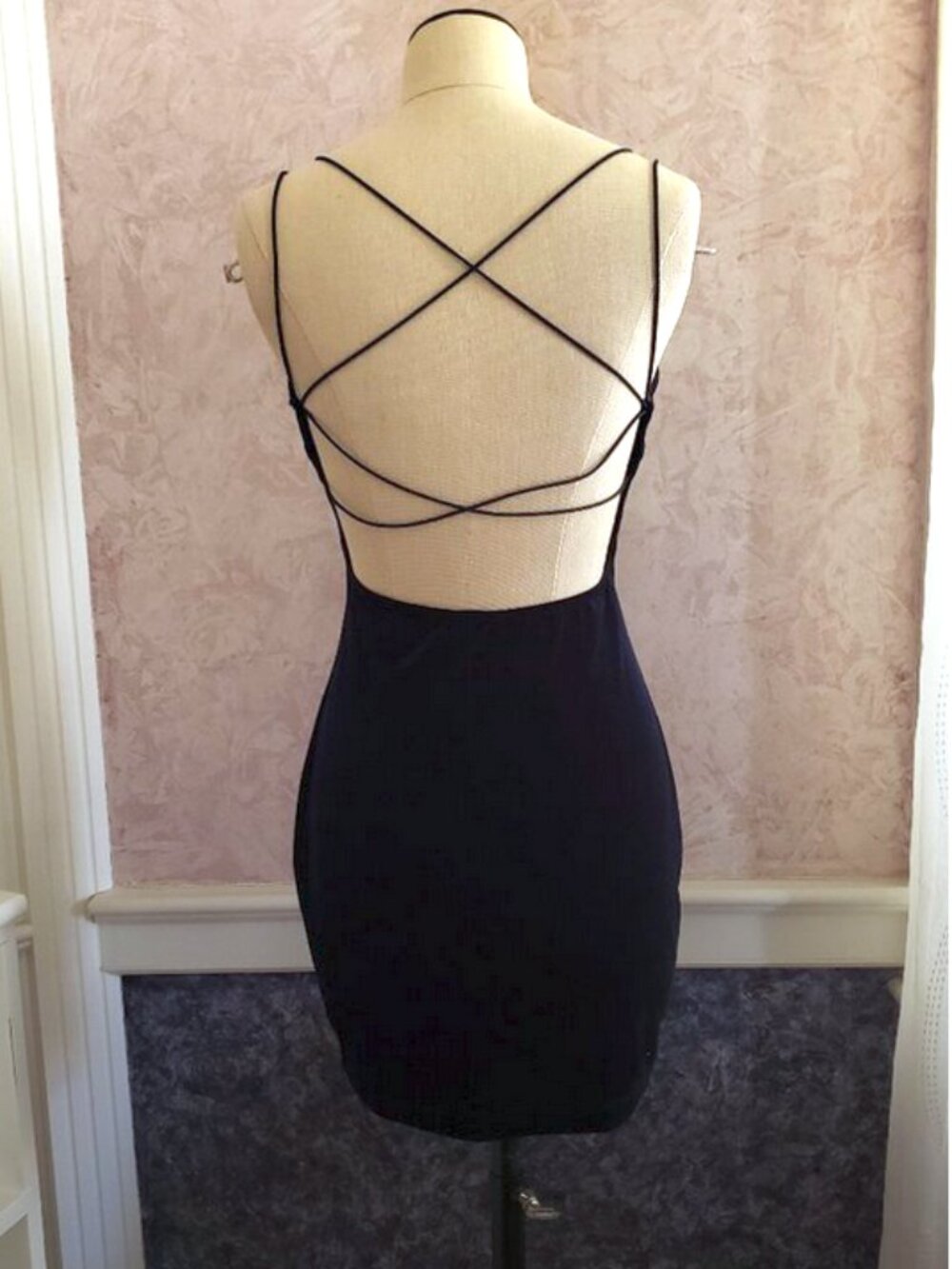 Dark Blue Velvet Windsor Backless Cocktail dress XS - Picture 6 of 10